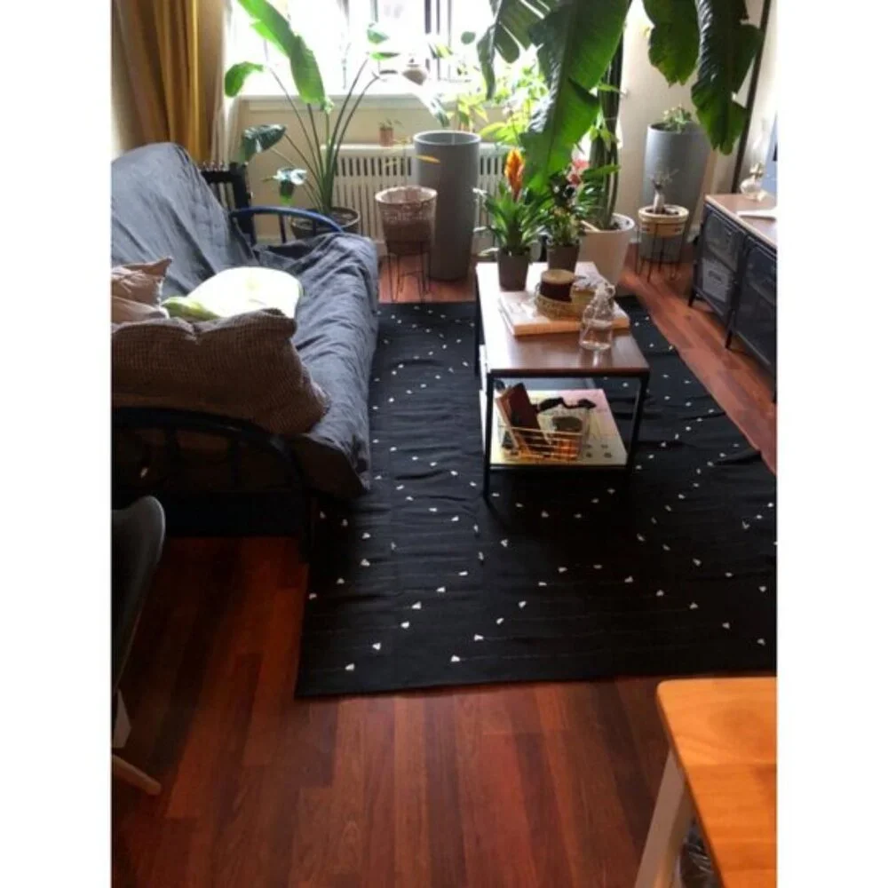 New Boho Area Rug 8' x 10' – Washable Black Moroccan Cotton Rug for Living Room